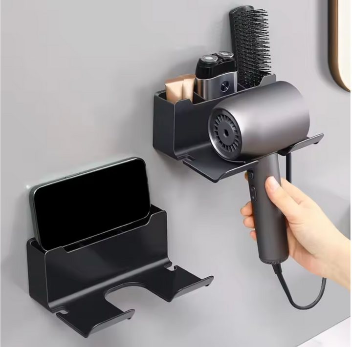 Multifunctional hair dryer holder – wall-mounted | no drilling | with plug storage | ABS plastic Stornfield