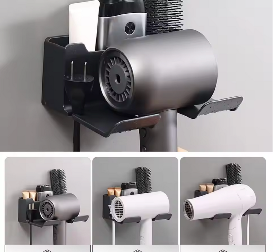 Multifunctional hair dryer holder – wall-mounted | no drilling | with plug storage | ABS plastic Stornfield