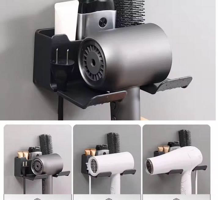 Multifunctional hair dryer holder – wall-mounted | no drilling | with plug storage | ABS plastic Stornfield