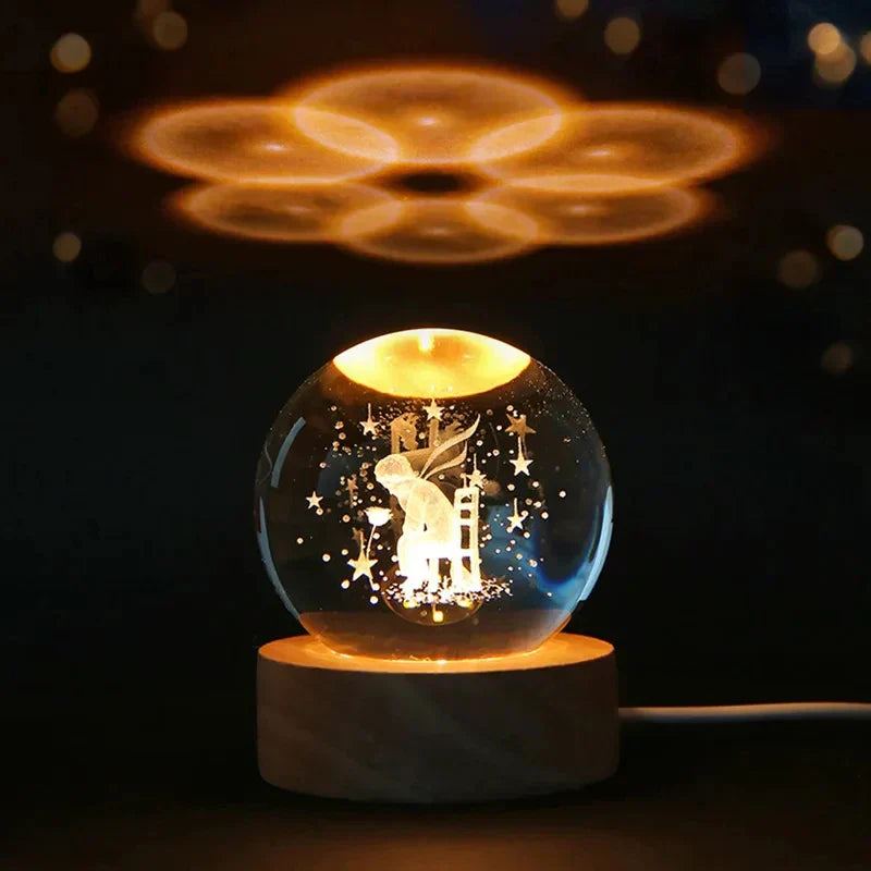 3D Crystal Night Light LED - Starry Sky Projector with Wooden Base, Romantic Lighting for Bedroom & Gifts | Stornfield