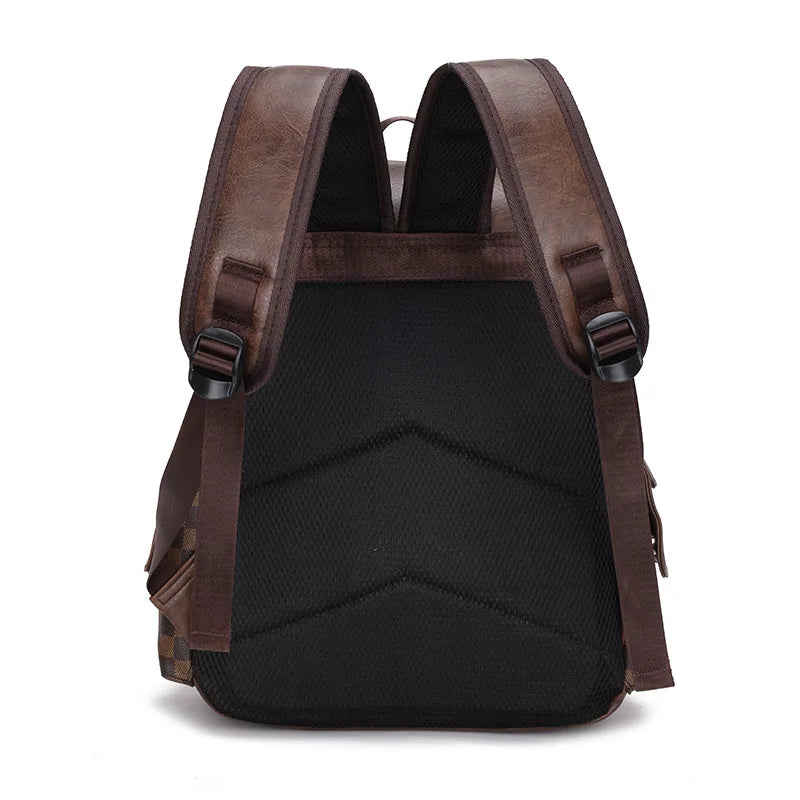 Stornfield | Versatile Trendy Plaid Business Backpack for Men Large Capacity Luxury Brand Design PU Leather Backpack Men's School Backpack