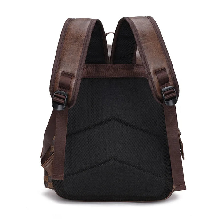 Stornfield | Versatile Trendy Plaid Business Backpack for Men Large Capacity Luxury Brand Design PU Leather Backpack Men's School Backpack