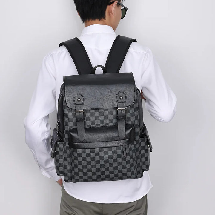 Stornfield | Versatile Trendy Plaid Business Backpack for Men Large Capacity Luxury Brand Design PU Leather Backpack Men's School Backpack