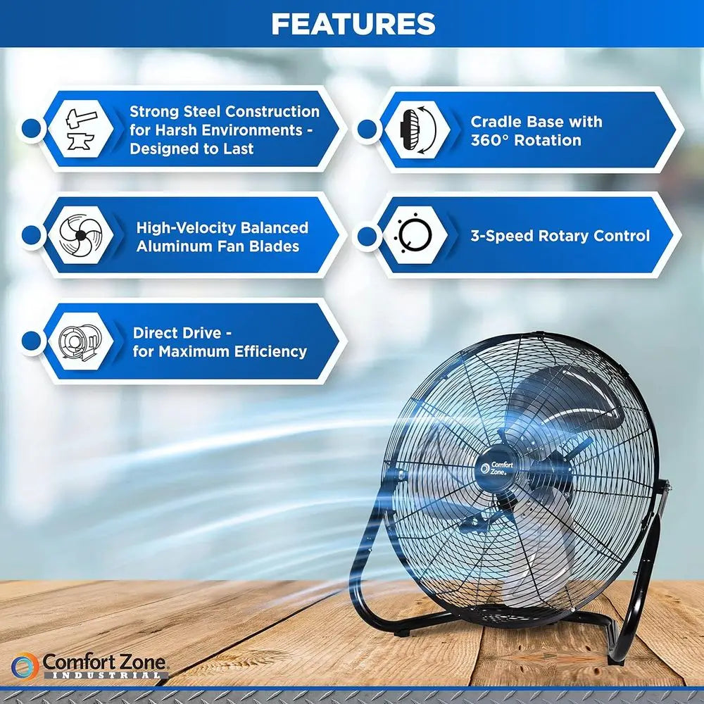 18-Inch Industrial High-Velocity Floor Fan – 3-Speed Adjustable Tilt with Carry Handle for Workshop & Home Use | Stornfield