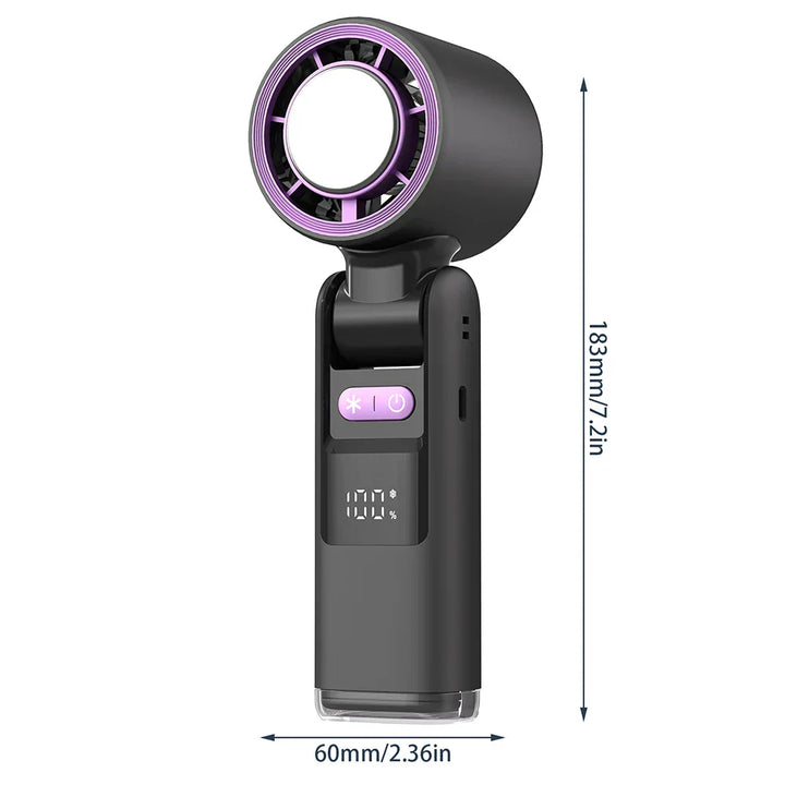 Mini handheld fan with 100 wind levels and digital display | Stornfield