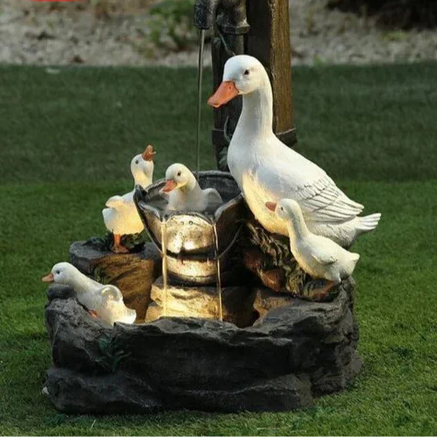 Stornfield | Lunaverde Solar Deco Fountain Duck & Squirrel | Garden Figure with LED Light | Weatherproof Resin | For Terrace & Balcony