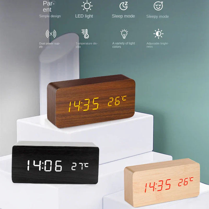 Stornfield | Réveil LED intelligent en bois pour chambre