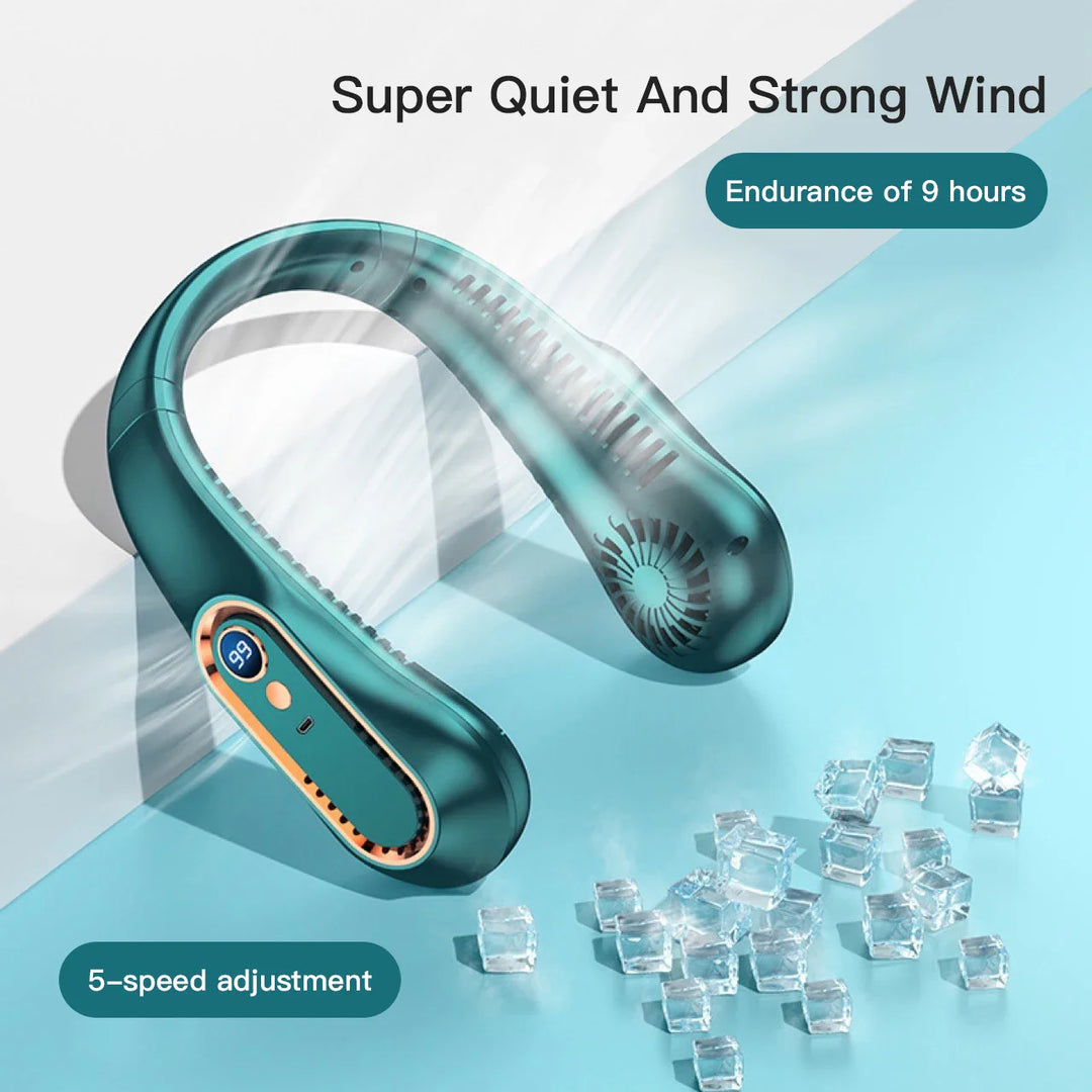 Portable Mini Bladeless Neckband Fan with Digital Display - USB Rechargeable Air Cooler for Neck, Hands-Free Cooling Experience | Stornfield
