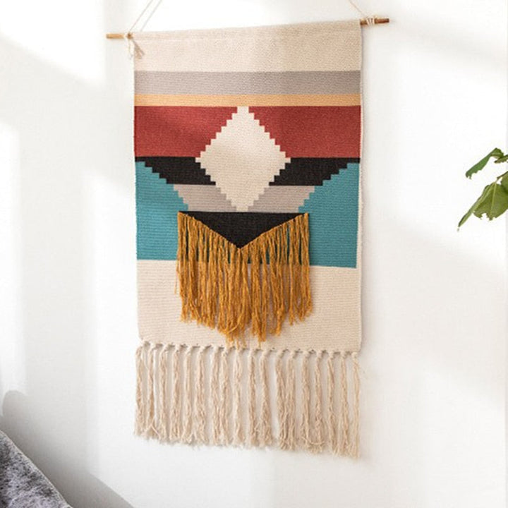 Stornfield | Tenture Murale Bohémienne, Mur Tissé en Macramé, Décoration d'Intérieur, Tassel en Lin de Coton, Fait Main, Tissé, Art de Toile Géométrique, Tentures Murales de Fond