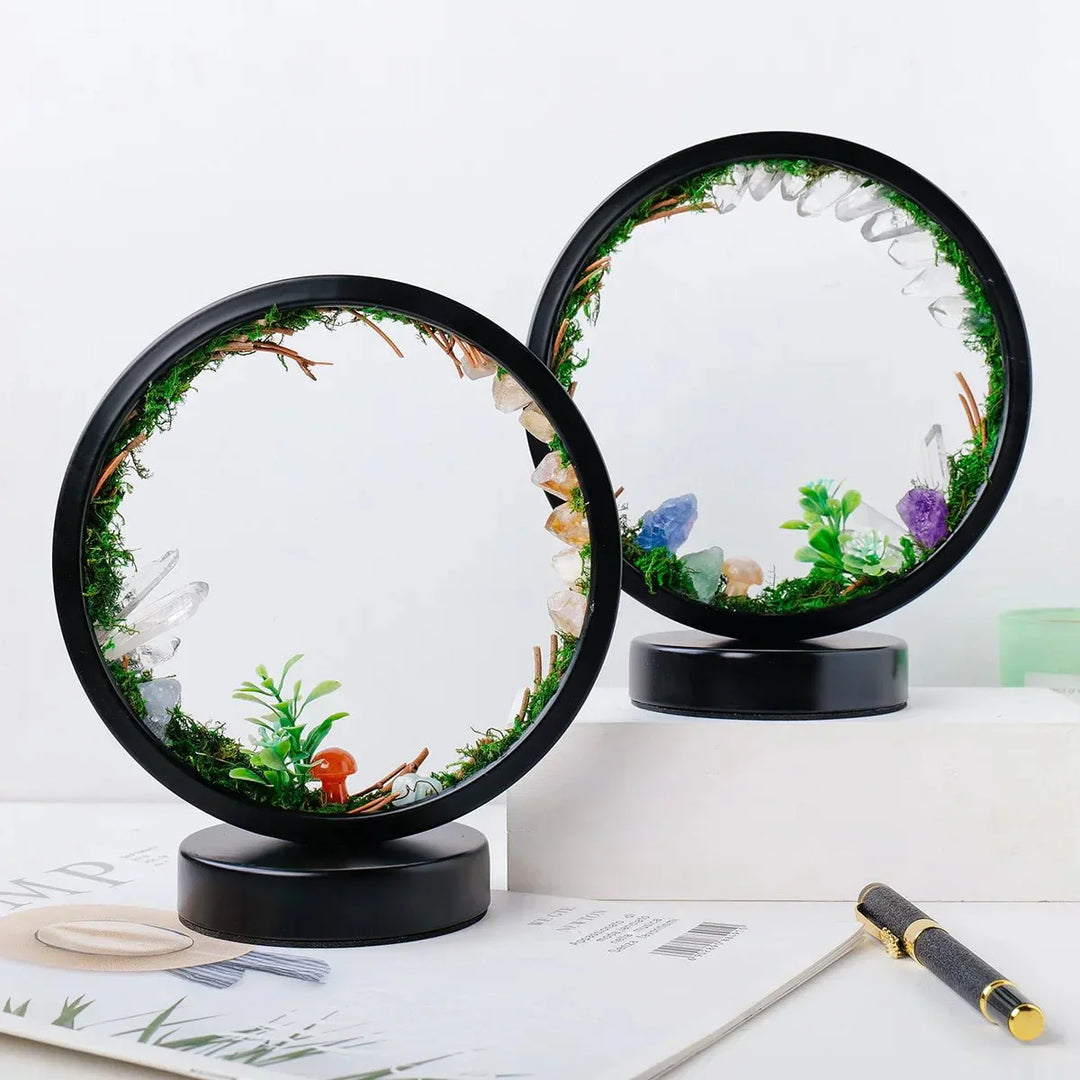 elegant round frame green crystals chic decoration | Stornfield