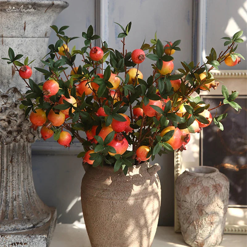 6-Piece Artificial Pomegranate Fruit Branch with Leaves | Stornfield