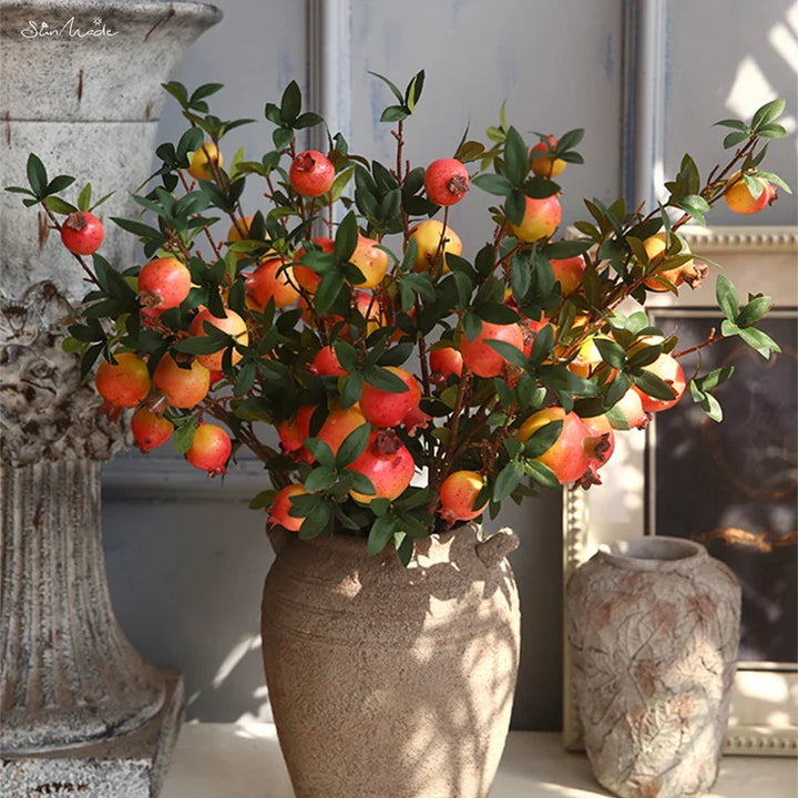 6-Piece Artificial Pomegranate Fruit Branch with Leaves | Stornfield