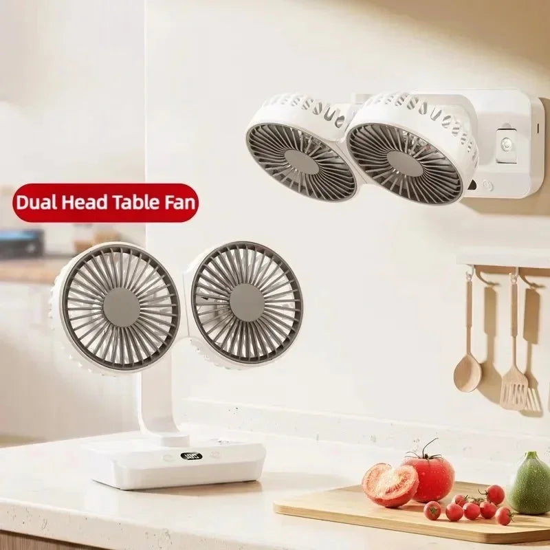 Adjustable Double-Head Portable Table Fan Night Lamp | Stornfield