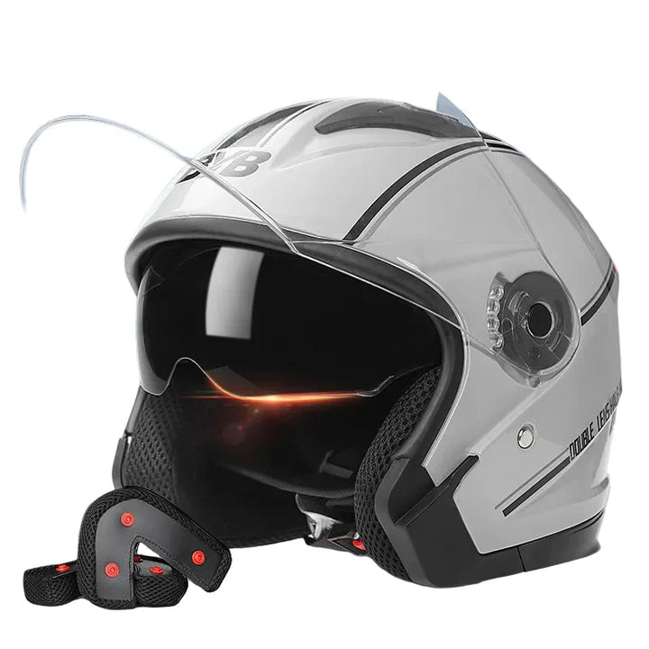Stornfield | Retro 3/4 Open-Face Motorcycle Helmet with Dual Lens – AeroRide