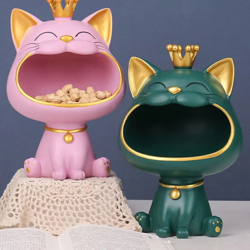 Stornfield | Fortune Crown Big Mouth Cat Entrance Key Holder Decorative Ornament, Light Luxury Housewarming Gift Sculpture
