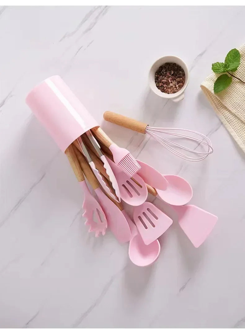 ChefEase – 12-piece Silicone Cooking Utensils Set with Wooden Handles | Stornfield