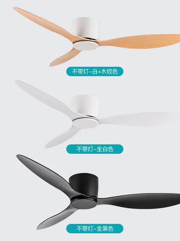 42-52 Inch Ceiling Fans with DC Motor — Remote Control Low Floor Cooling Fans, No Light, White Wood & Black Options | Stornfield
