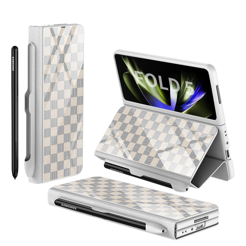 Stornfield | Glass Case with Shockproof Armor, Stand, Leather Pouch for Samsung Galaxy Z Fold 5/4