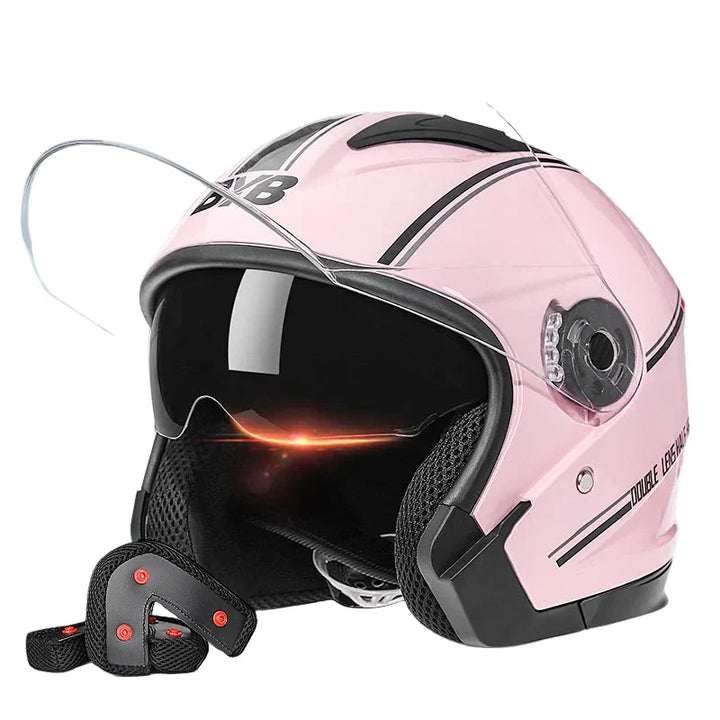 Stornfield | Retro 3/4 Open-Face Motorcycle Helmet with Dual Lens – AeroRide