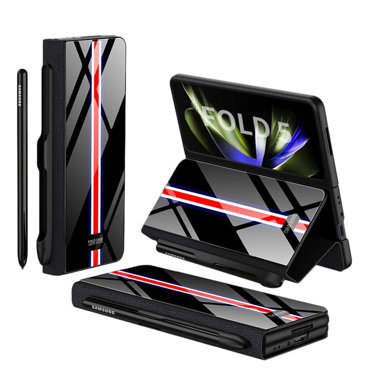 Stornfield | Glass Case with Shockproof Armor, Stand, Leather Pouch for Samsung Galaxy Z Fold 5/4