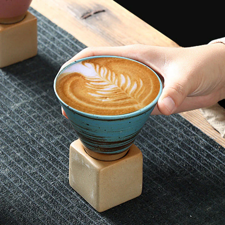 Stornfield | Japanese Coffee Cup with Saucer, 1 Piece, Retro Ceramic Tea Cup, Mug, Latte, Espresso, Pull0, Cappuccino Flower, New Ceramic Cup, 100 ml/3.5 oz