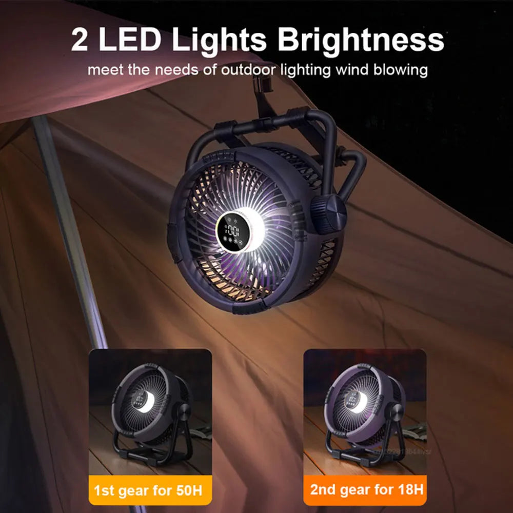 Camping Fan with 20,000mAh Battery, LED Light & Remote Control – WindMate | Stornfield
