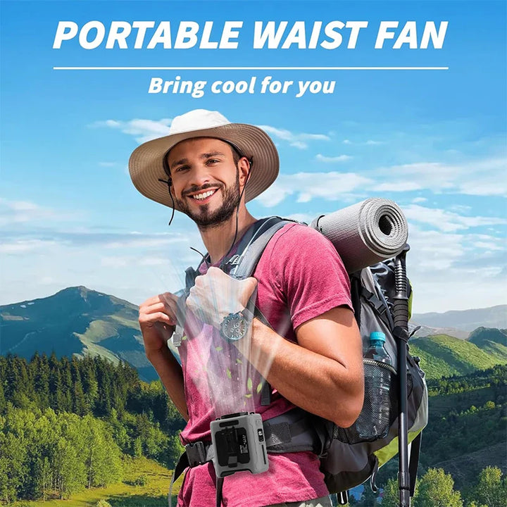 10000mAh Waist Clip Fan with Power Bank – Portable Hands-Free Rechargeable Fan | 5-Speed Cooling, Battery Display, USB Charging, Outdoor Wearable Fan | Stornfield