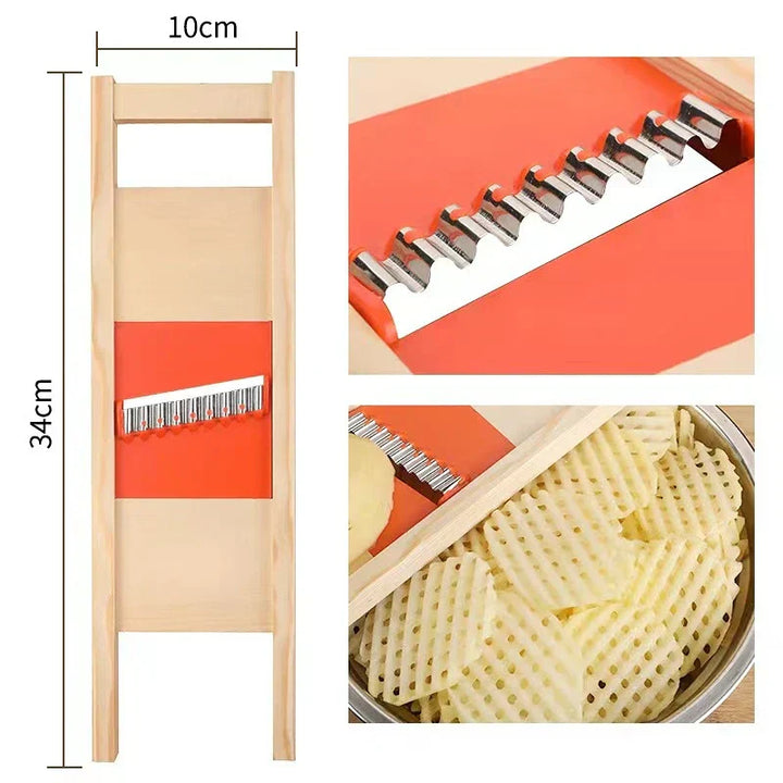 Stornfield | CrissChef Potato Slicer | Grid Shape & Stainless Steel | Creative Vegetable Chips | Wooden Handle