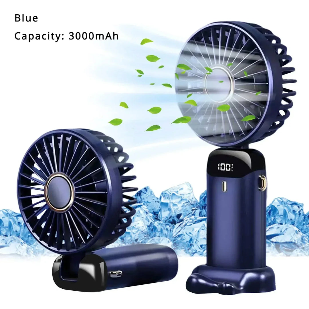 5000mAh Handheld Mini Fan – Wireless USB Rechargeable Portable Fan with Digital Display, Phone Holder, 5-Speed Foldable Neck Hanging Fan | Stornfield