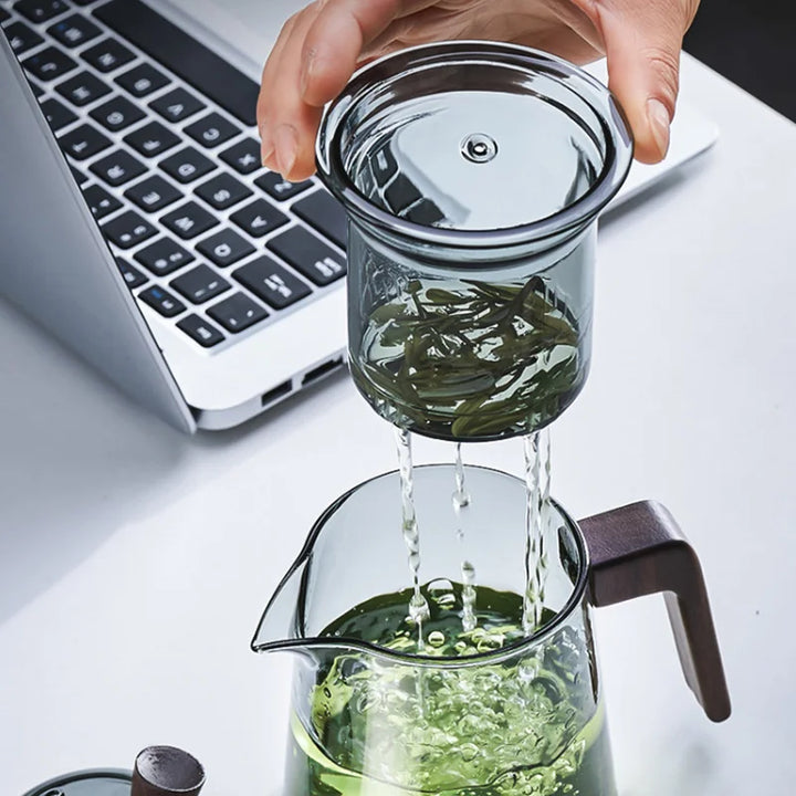 Stornfield | GIANXI Retro Glass Teapot with Wooden Handle Transparent Tea Set Ceremony Tea Ceramic Cup Filter High Borosilicate Silica Pot 530ML