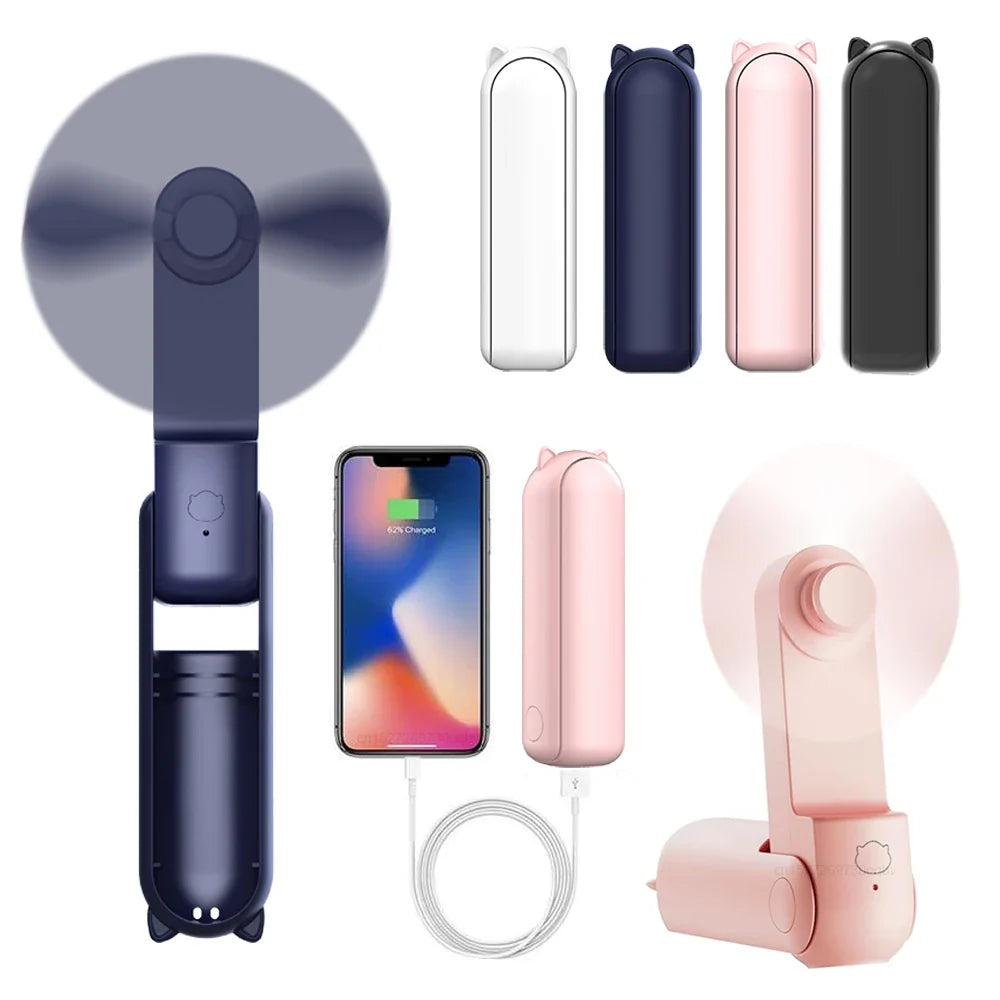 Portable Mini Handheld USB Fan – Rechargeable Folding Pocket Fan with Battery, Cooling Hand Fan and Power Bank Function | Stornfield