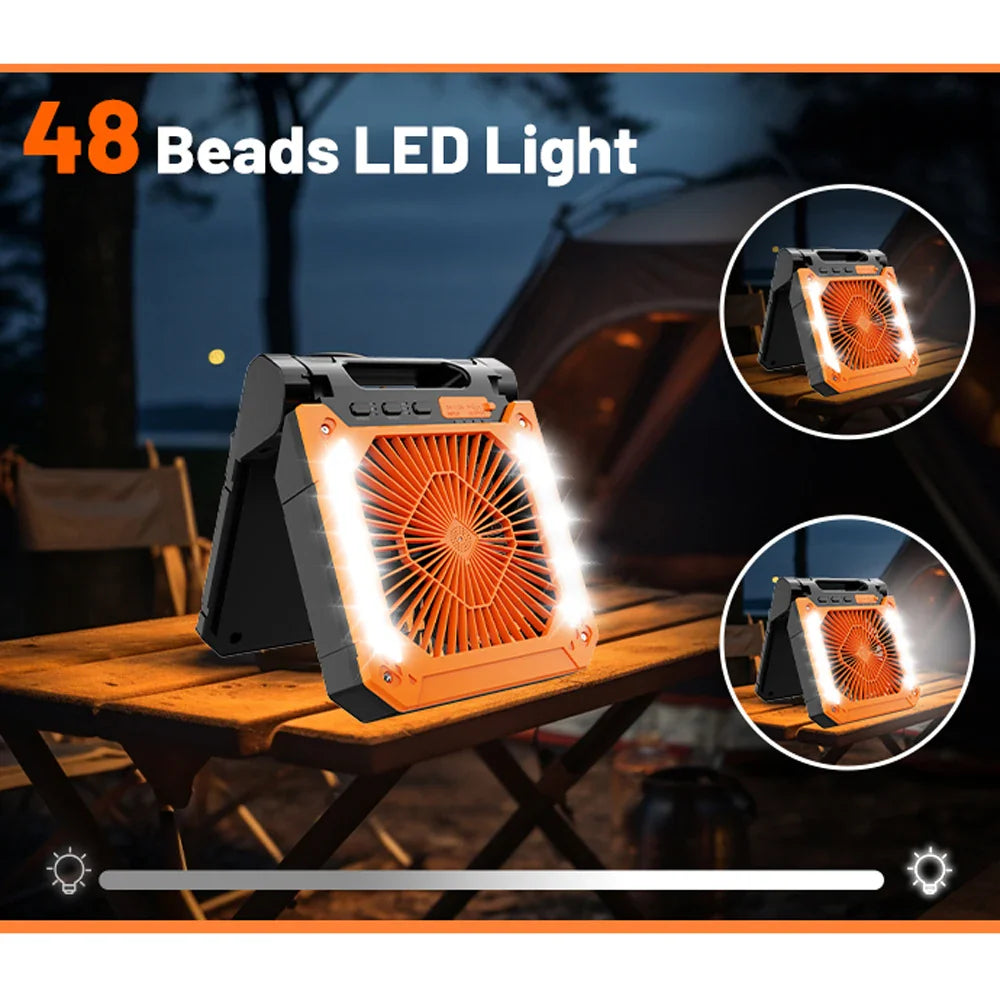 20000mAh Portable Electric Fan with LED Light — USB, Solar & Car Charging for Camping | Stornfield
