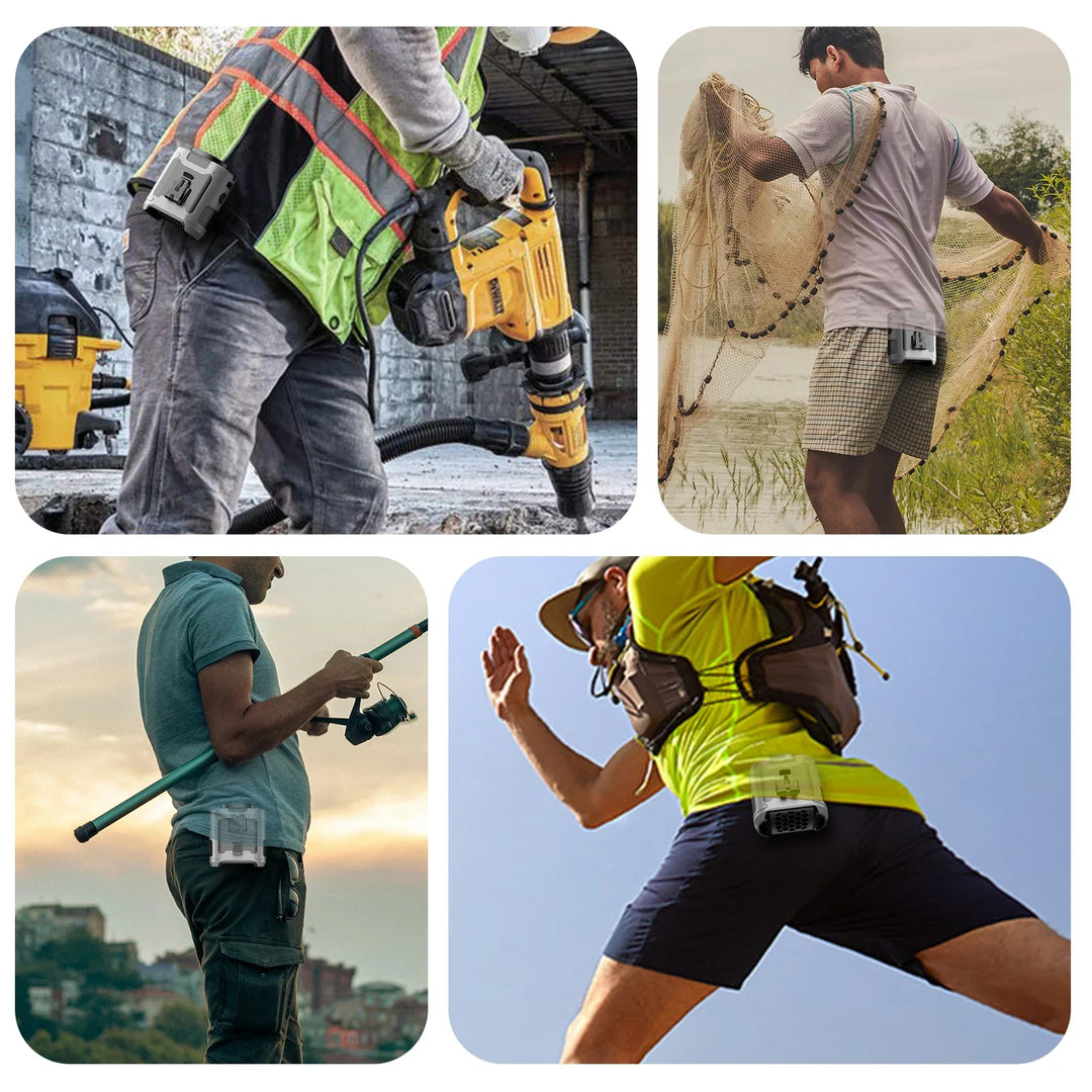 20000mAh Portable Waist Fan – Hanging Neck Fan with Power Bank, Strong Wind, LED Lighting for Sports, Courier, Outdoor Work | Stornfield