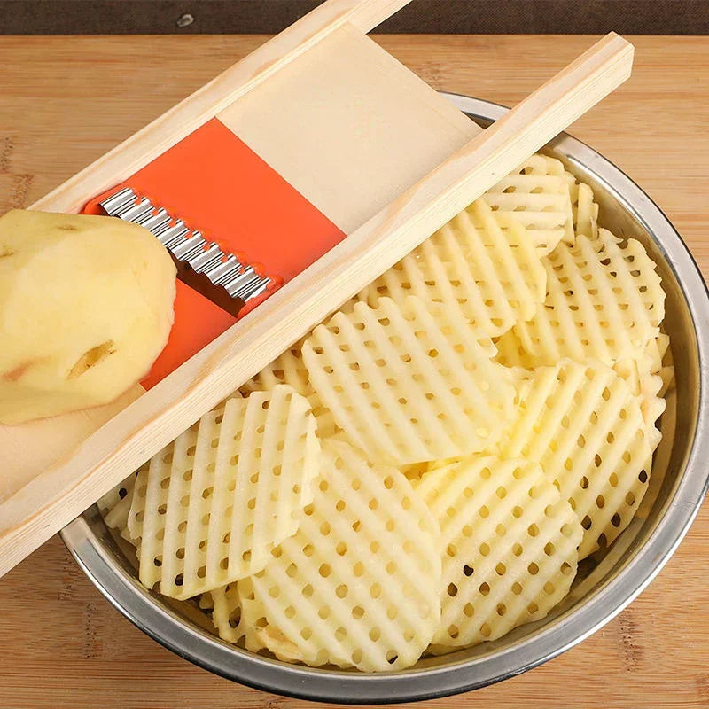 Stornfield | CrissChef Potato Slicer | Grid Shape & Stainless Steel | Creative Vegetable Chips | Wooden Handle