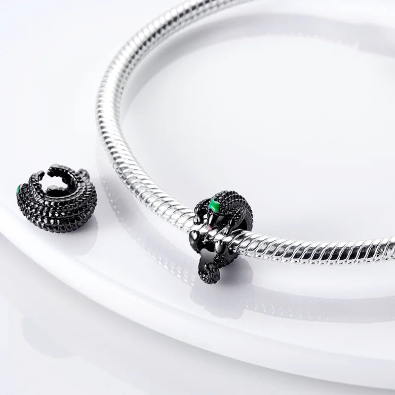 Stornfield | 925 Sterling Silver Charms, Leopard Gold Beads, Colorful Chameleon Rhino Lion Beetle Cat Pendant Compatible with Original Pandora Bracelet Jewelry