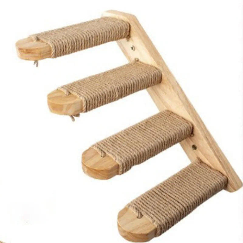 Cat climbing ladder for wall mounting, made of wood with sisal, Stornfield