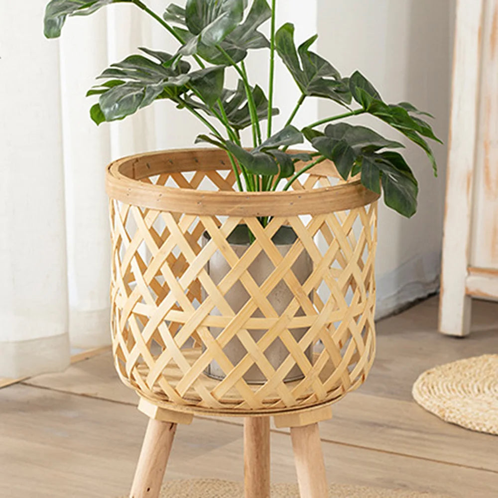 Stornfield | Hand-Woven Bamboo Flower Pot with Stand, Flower Display, Storage Rack, DIY Storage, Kids' Plant Pots, Home Decor