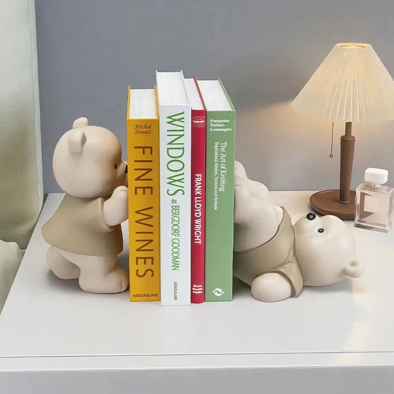 Milo Bear Bookend Decorative Figurine in Cream Finish | Stornfield