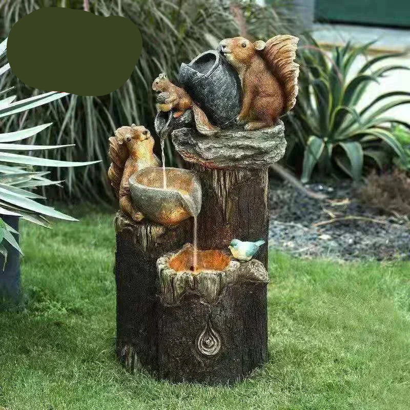 Stornfield | Lunaverde Solar Deco Fountain Duck & Squirrel | Garden Figure with LED Light | Weatherproof Resin | For Terrace & Balcony