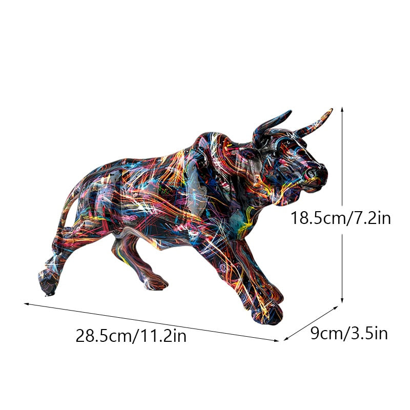 Stornfield | Graffiti-Painted Resin Bull Figurines Home Decor Living Room Bedroom Office Desk Feng Shui Ornaments Collection Statues