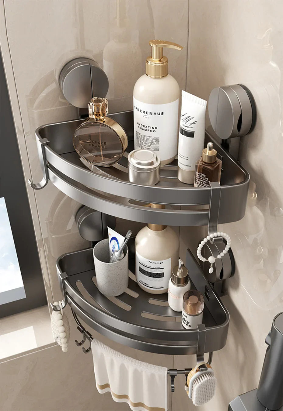 AquaGrip – Luxury Suction Cup Bath Shelf, No Drilling Required Stornfield