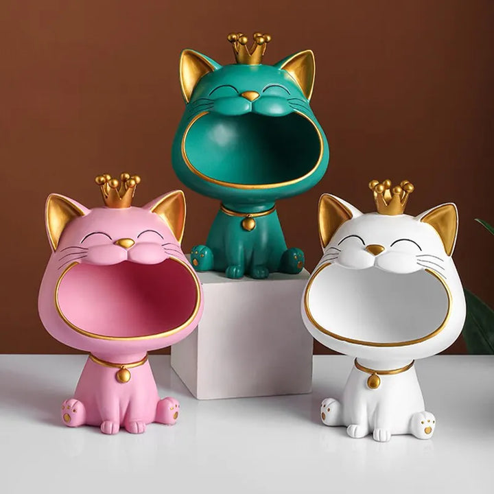 Stornfield | Fortune Crown Big Mouth Cat Entrance Key Holder Decorative Ornament, Light Luxury Housewarming Gift Sculpture