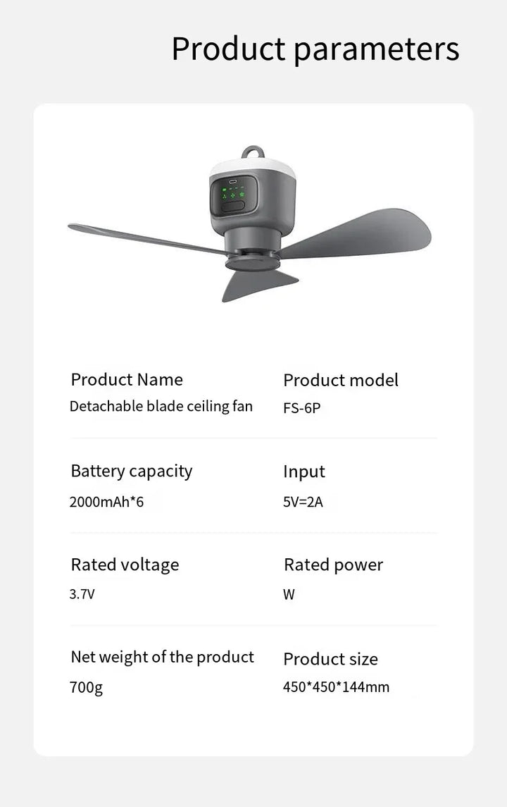 12000mAh Portable Ceiling & Camping Fan – Outdoor Tent Air Circulator and Cooling Ventilator | Stornfield