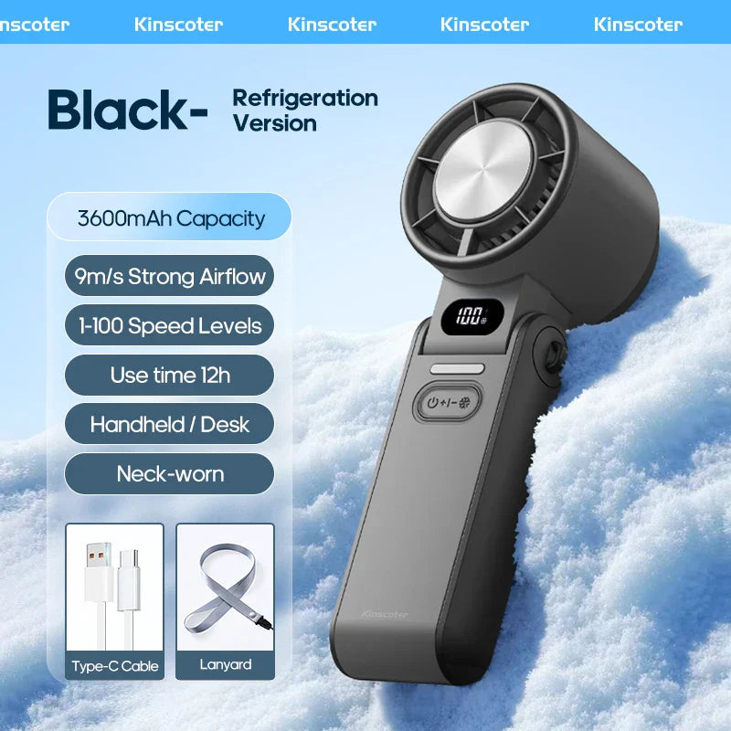 CoolityGo Handheld Fan with Ice-Cool Technology | 100 Speed Levels | 3600mAh Battery | Foldable & Ultralight | Stornfield