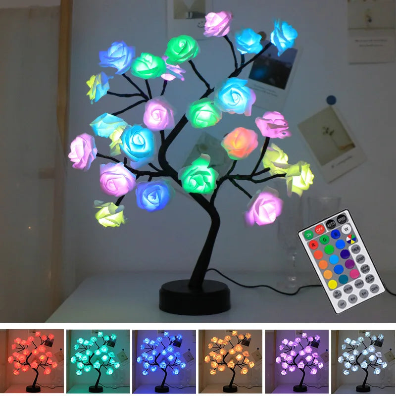 Stornfield | Lumières de Table en Fleurs Roses RGB 24LED USB Batterie Lampe de Fée Lumière de Nuit Décoration de Fête à Domicile Noël Mariage Chambre Cadeau