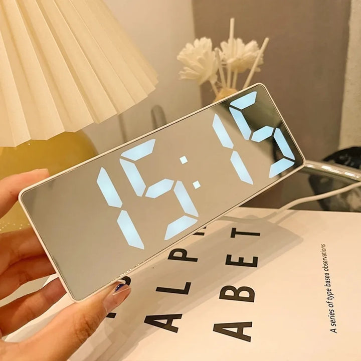 Modern Electronic Mirror Alarm Clock with LED Display, Alarm Function and Temperature Display – Stylish Digital Clock for Bedroom and Office | Stornfield