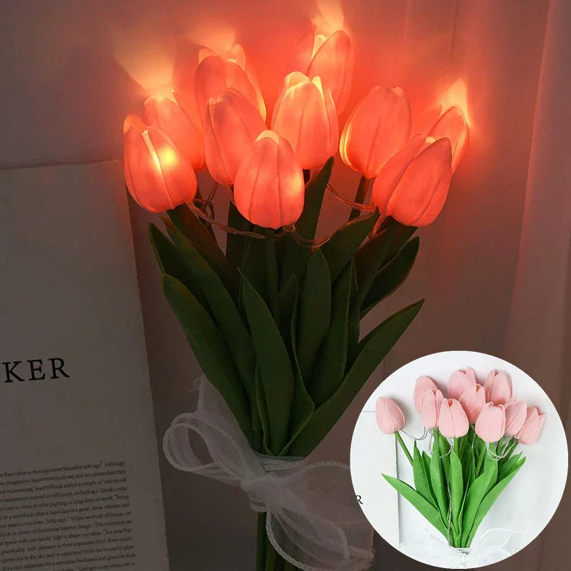 Stornfield | LED Lamp with Artificial Tulip Bouquet Perfect for Gifts or as Home Decorations for Wedding Parties