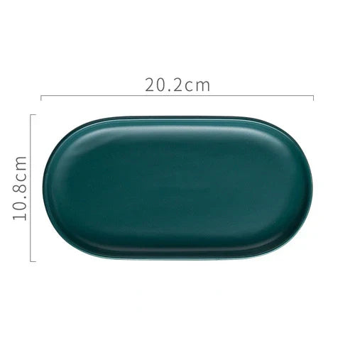 Stornfield | Nordic Marbled Ceramic Oval Tray for Jewelry, Accessory Storage, Soap Holder, Golden Wave, Bathroom Cup, Bath Decoration