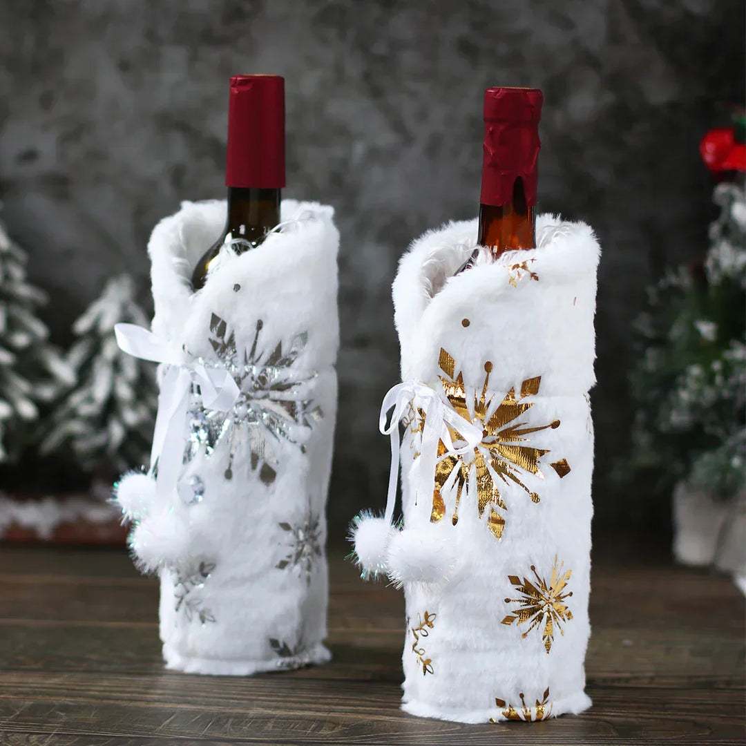 Christmas bottle cover with fur collar – festive cover for wine bottles, gnome decoration for Christmas, perfect as gift wrapping | Stornfield