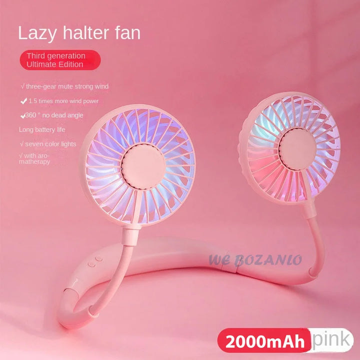 USB Portable Hands-Free Neck Fan - Rechargeable Mini Sports Fan, 3-Speed Adjustable Dual Fan for Home Office & Outdoor Use | Stornfield